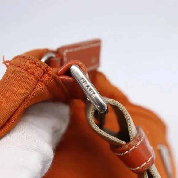 PRADA Shoulder Bag Nylon Orange Silver Auth 152258